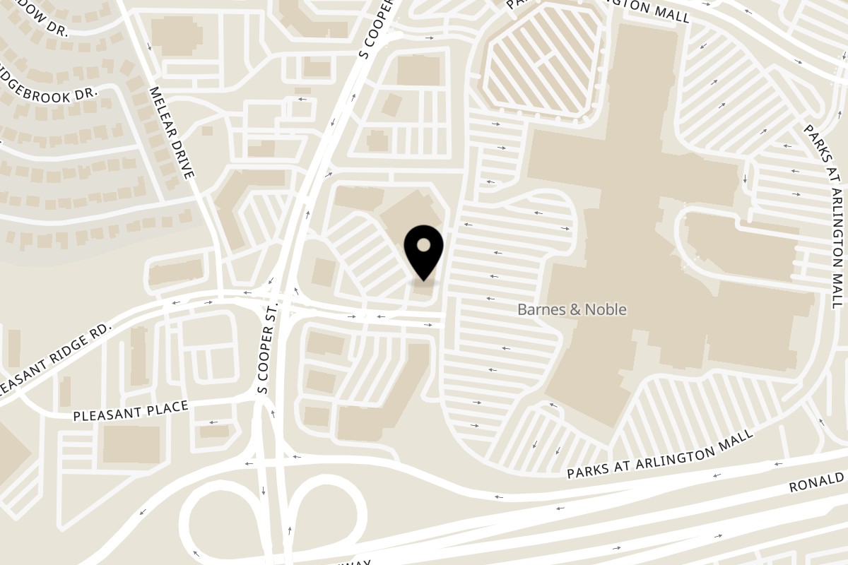 Map showing the location of Taqueria Taxco Parks Mall on 4133 S Cooper St #307 in Arlington