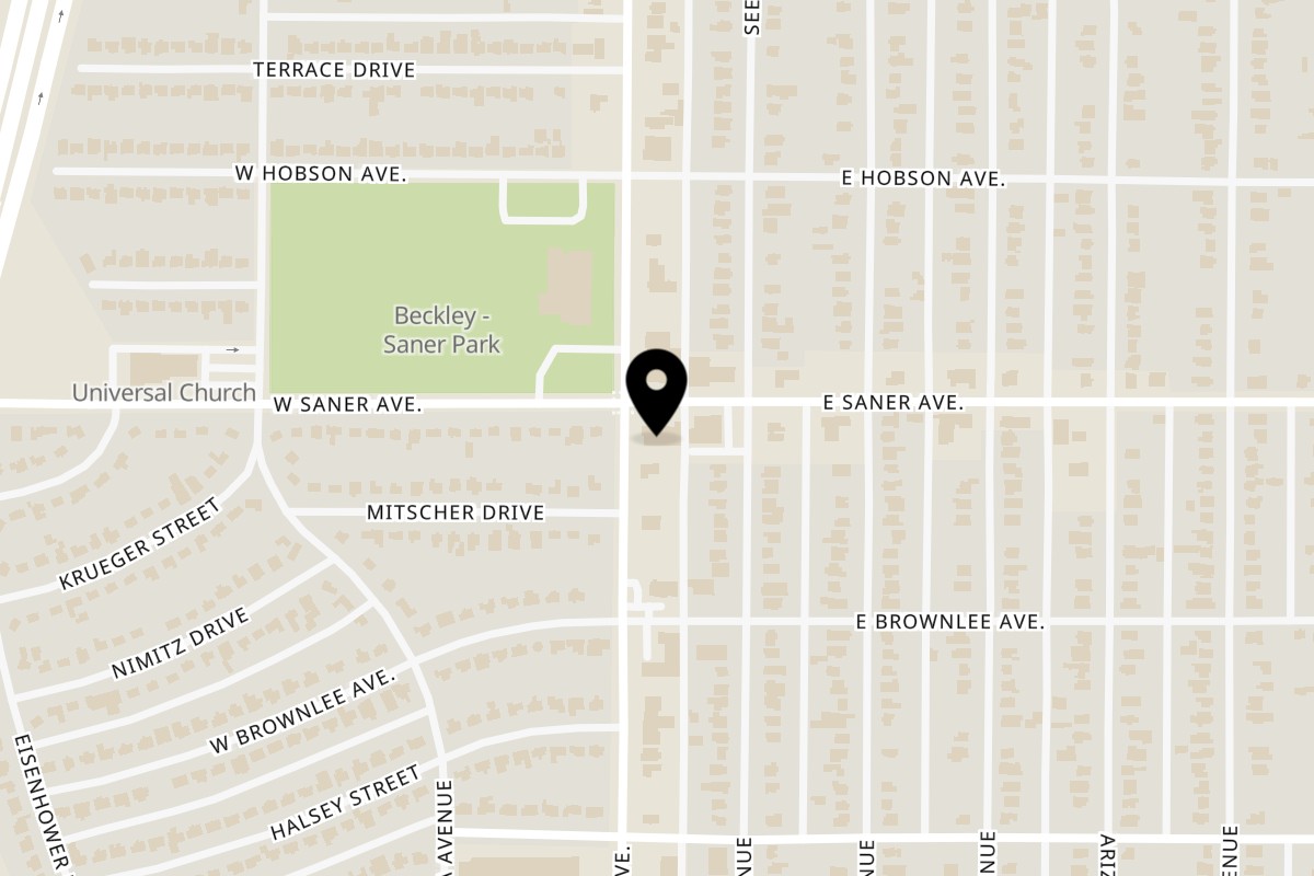 Map showing the location of Taqueria Taxco Saner on 104 E Saner Ave in Dallas