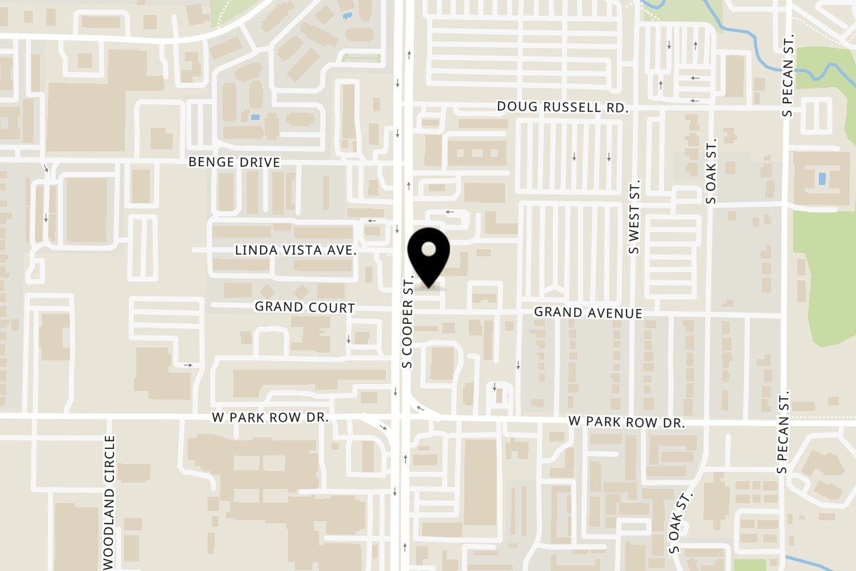 Map showing the location of Taqueria Taxco Cooper on 1325 S Cooper St in Arlington