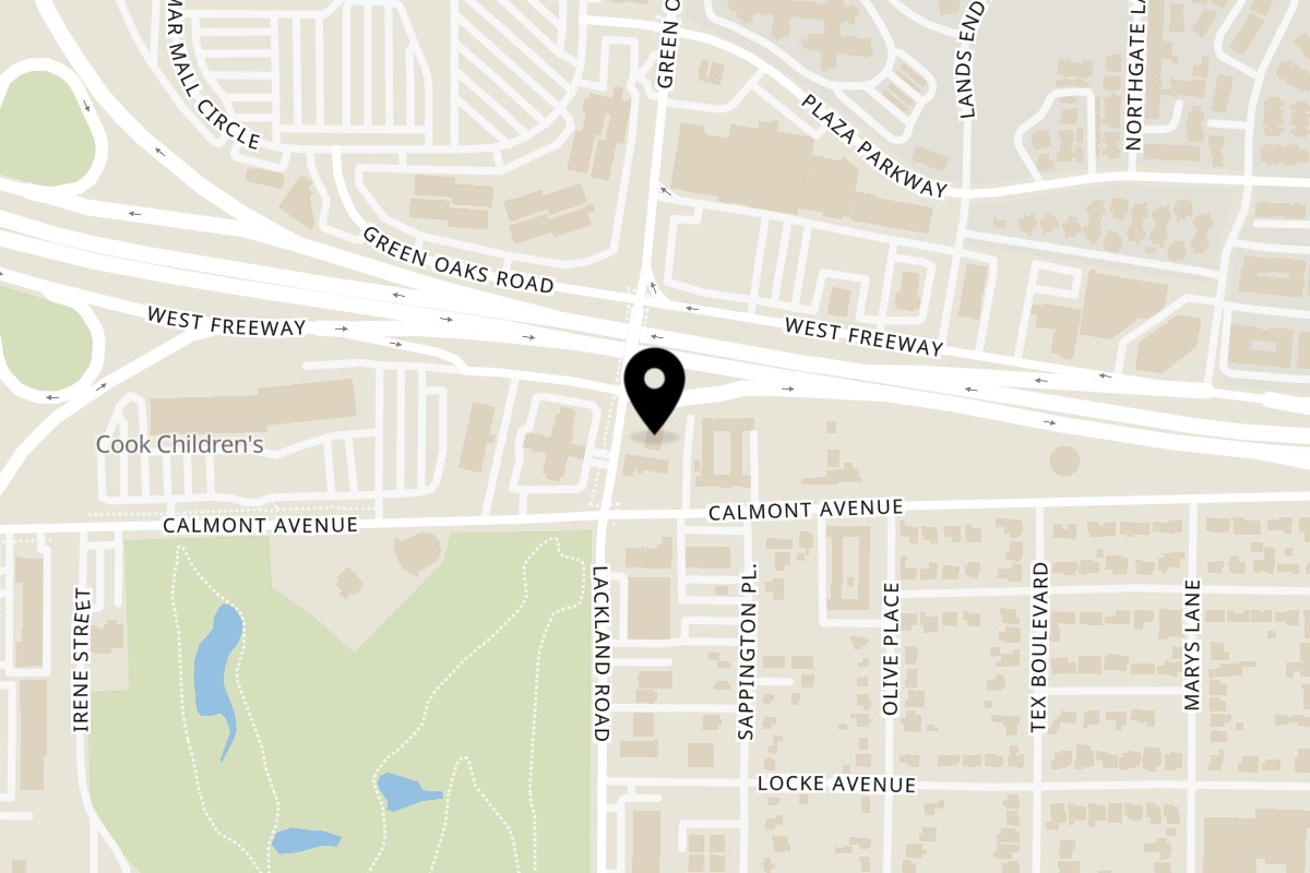 Map showing the location of Taqueria Taxco Green Oaks on 2701 Green Oaks Rd in Fort Worth