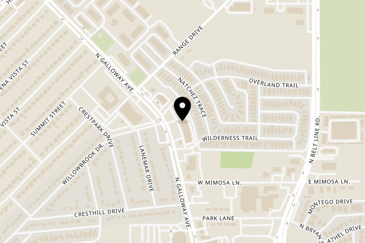 Map showing the location of Taqueria Taxco Galloway on 1336 N Galloway Ave #146 in Mesquite