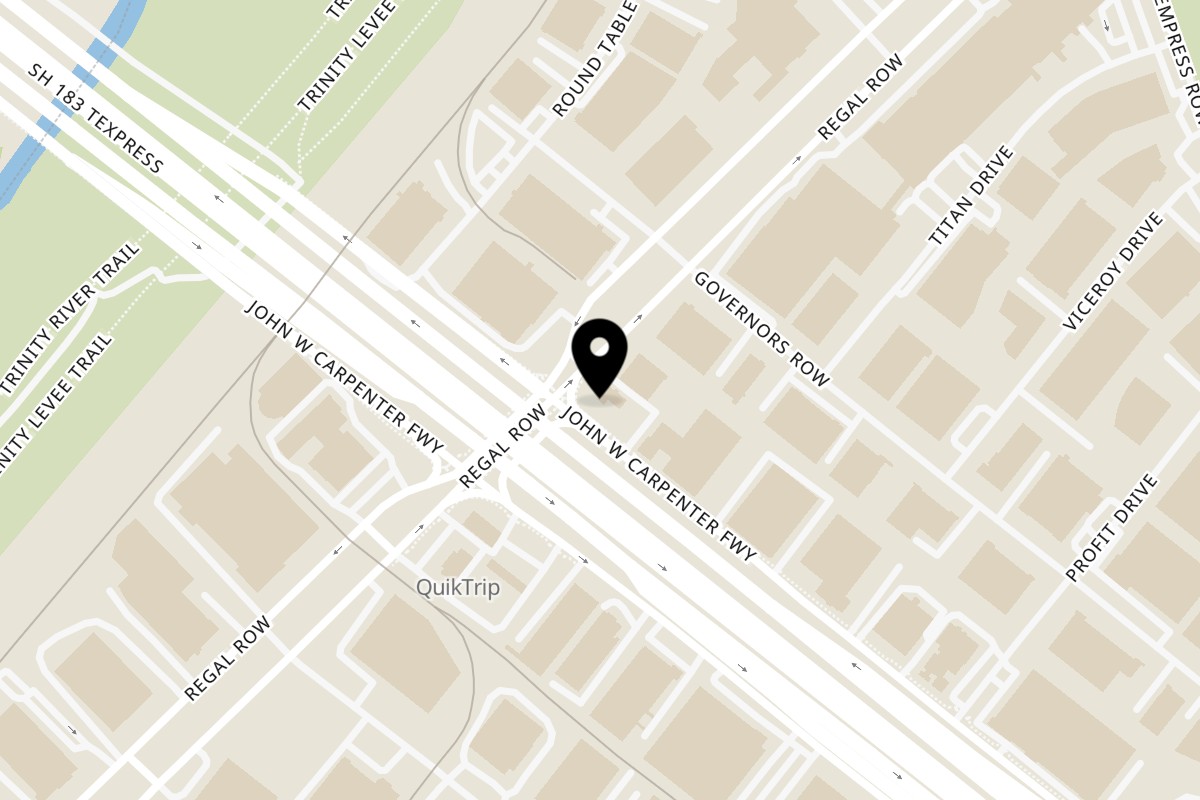Map showing the location of Taqueria Taxco Carpenter on 9222 John W. Carpenter Fwy in Dallas