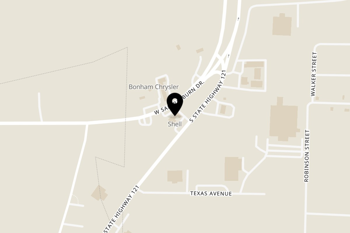 Map showing the location of Taqueria Taxco Bonham on 315 State Hwy 121 in Bonham